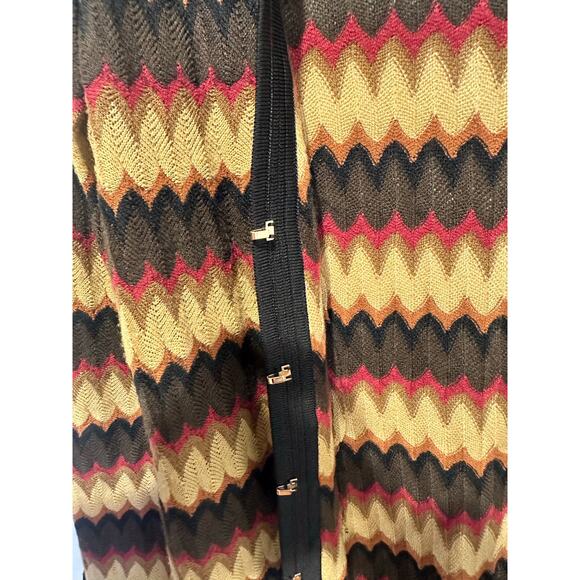 Vintage EXCLUSIVELY MISOOK Brown Neutral Chevron Y2K Long Cardigan Extra Small - Picture 13 of 16